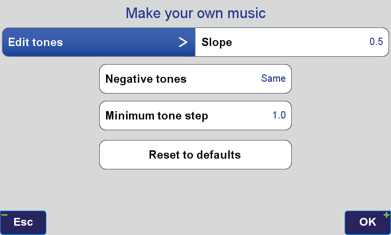 Select tone and other audio characteristics in this screen.